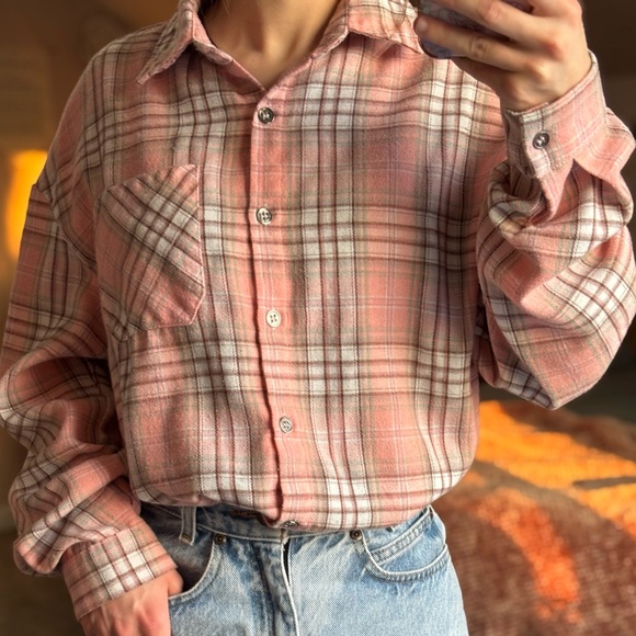 Tops - Plaid Button Down Shirt - Pink